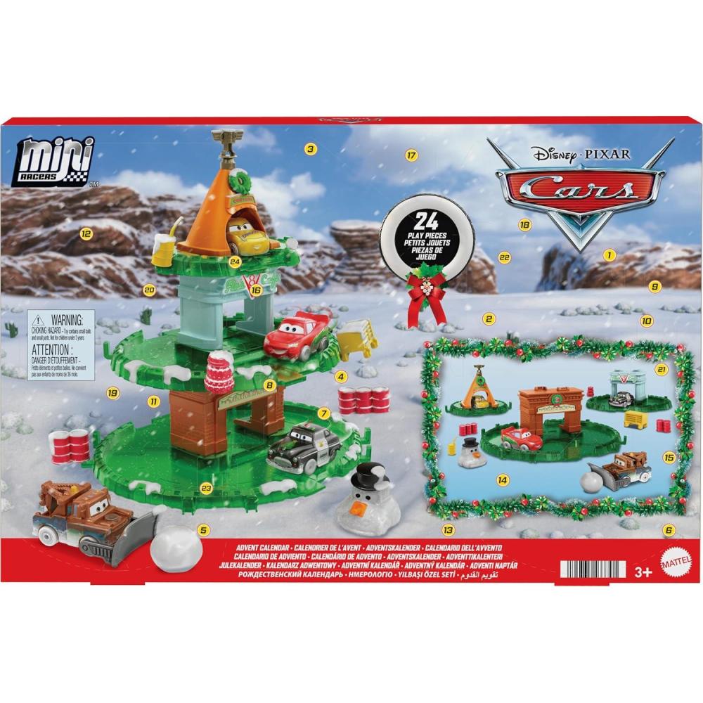 imageMattel Disney and Pixar Cars Minis 2024 Advent Calendar with 24 Pieces Surprises Include 4 Toy Mini Cars Stackable Track amp Storytelling Accessories