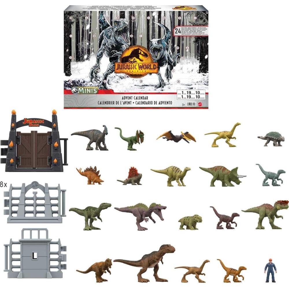 imageMattel Jurassic World Dominion Advent Calendar 24Day Countdown Daily Surprise of Mini Dinos Humans amp Gate Pieces Holiday GiftVersion 2