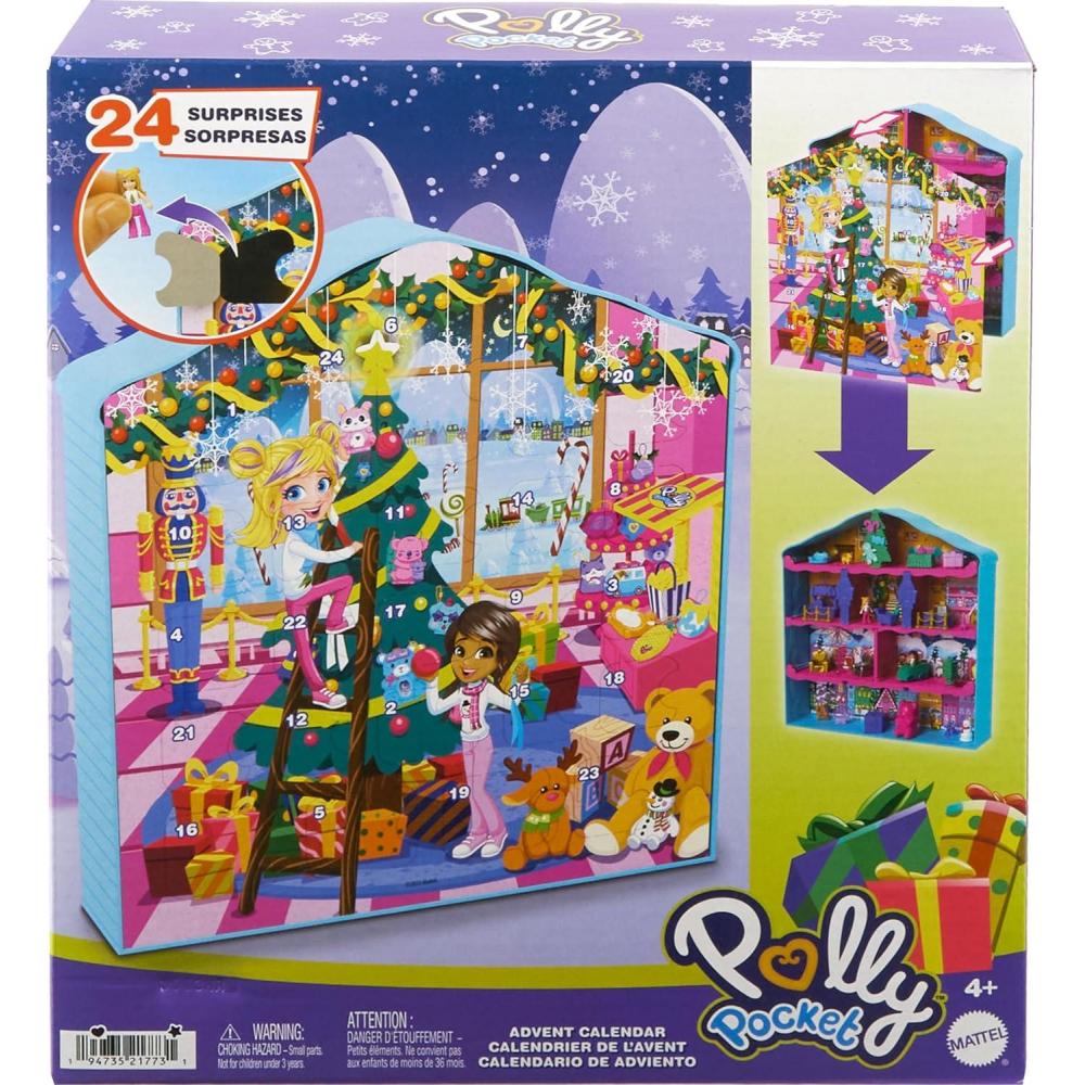 imagePolly Pocket Dolls Advent Calendar Gingerbread House Playset with 24 Surprises Dollhouse Furniture Toy Car amp Holiday Accessories