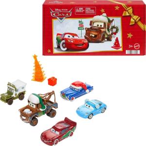 Mattel Disney and Pixar Cars Toy Multipack, Set of 5 Winter-Themed Vehicles Including a Holiday Hotshot Lightning McQueen & 2 Plastic Accessories (Amazon Exclusive)