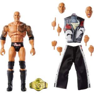 Mattel WWE Ultimate Edition Action Figure & Accessories, 6-inch The Rock Collectible Set, Swappable Heads & Hands, 30 Articulation Points(The Rock)