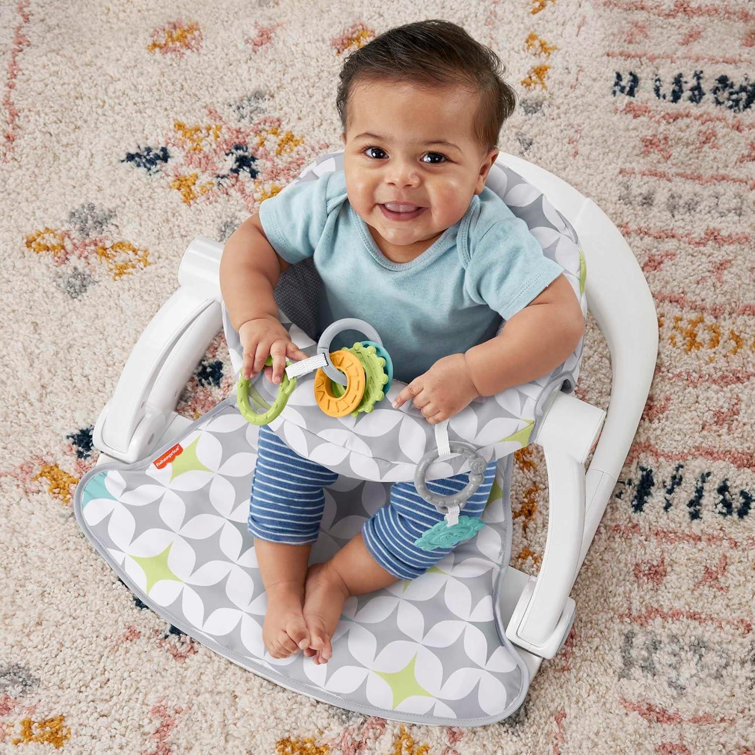 imageFisherPrice Portable Baby Chair SitMeUp Floor Seat With Developmental Toys amp Machine Washable Seat Pad Pacific Pebble1 Count