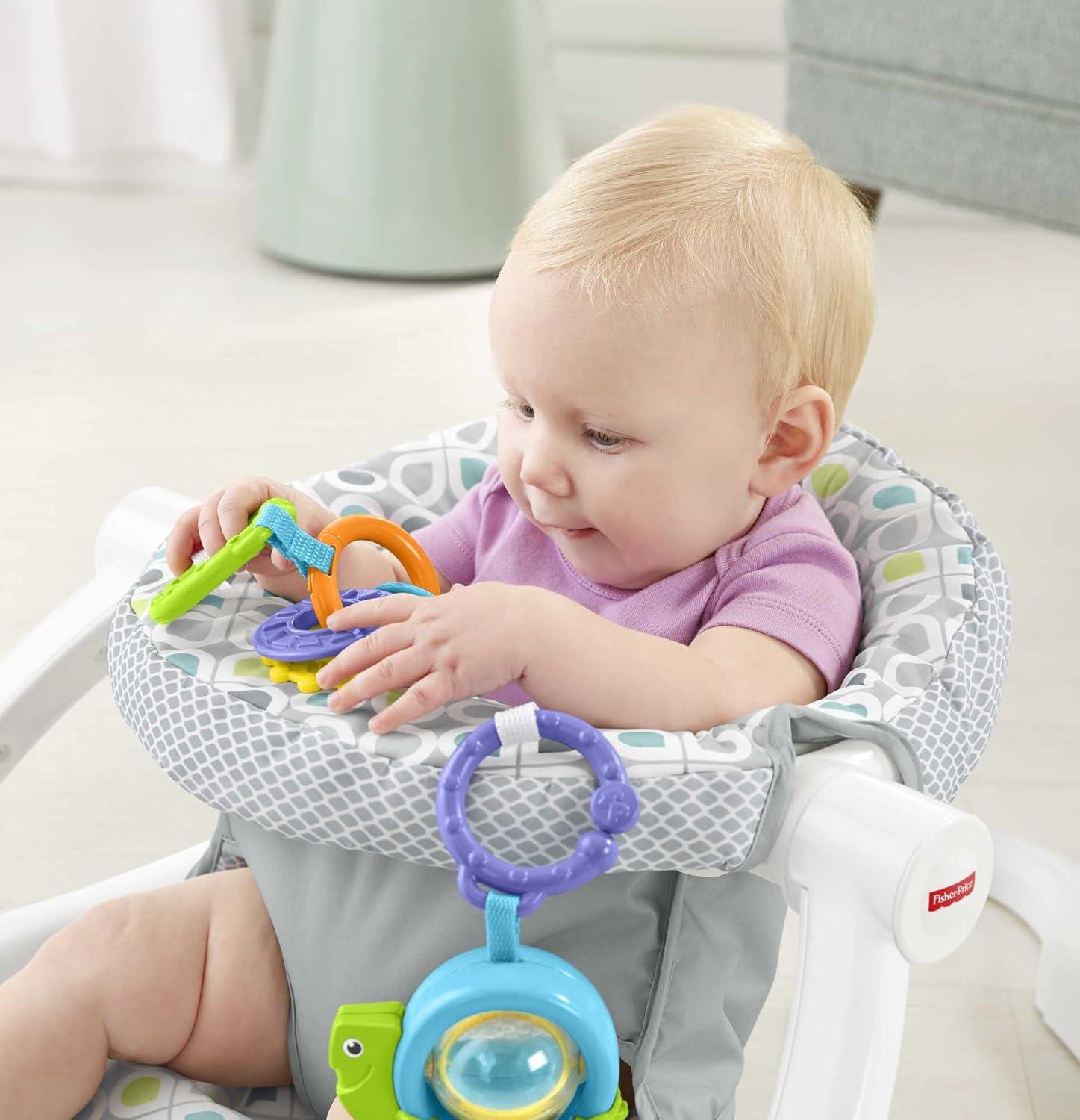 imageFisherPrice Portable Baby Chair SitMeUp Floor Seat With Developmental Toys amp Machine Washable Seat Pad Pacific Pebble1 Count