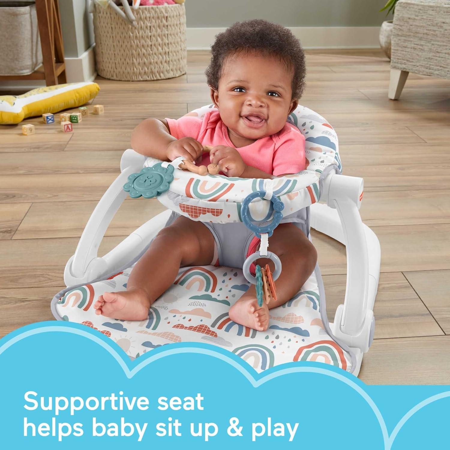 imageFisherPrice Portable Baby Chair SitMeUp Floor Seat With Developmental Toys amp Machine Washable Seat Pad Pacific Pebble1 Count