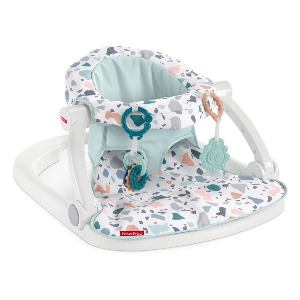 imageFisherPrice Portable Baby Chair SitMeUp Floor Seat With Developmental Toys amp Machine Washable Seat Pad Pacific Pebble1 Count