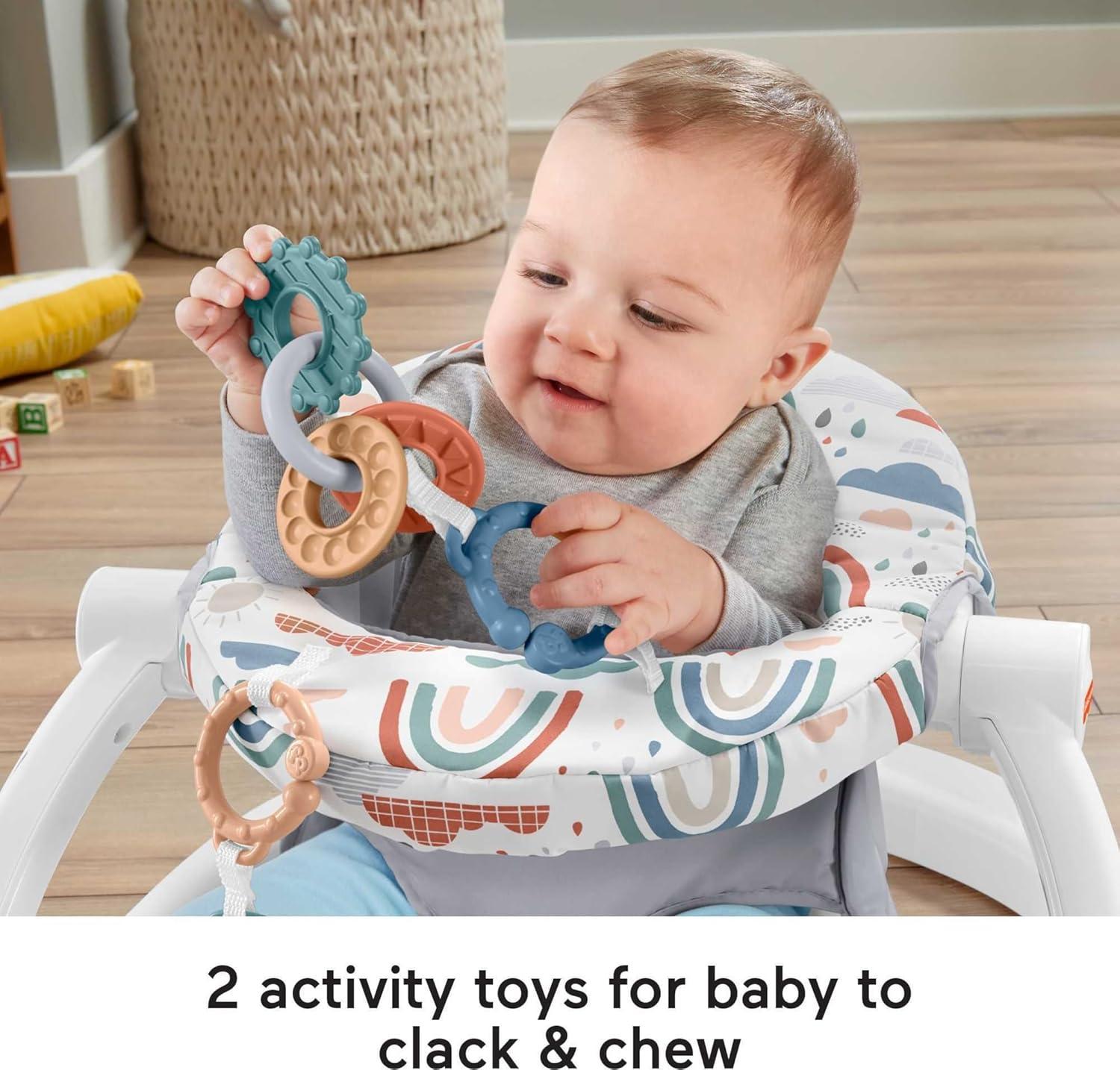 imageFisherPrice Portable Baby Chair SitMeUp Floor Seat With Developmental Toys amp Machine Washable Seat Pad Pacific Pebble1 Count