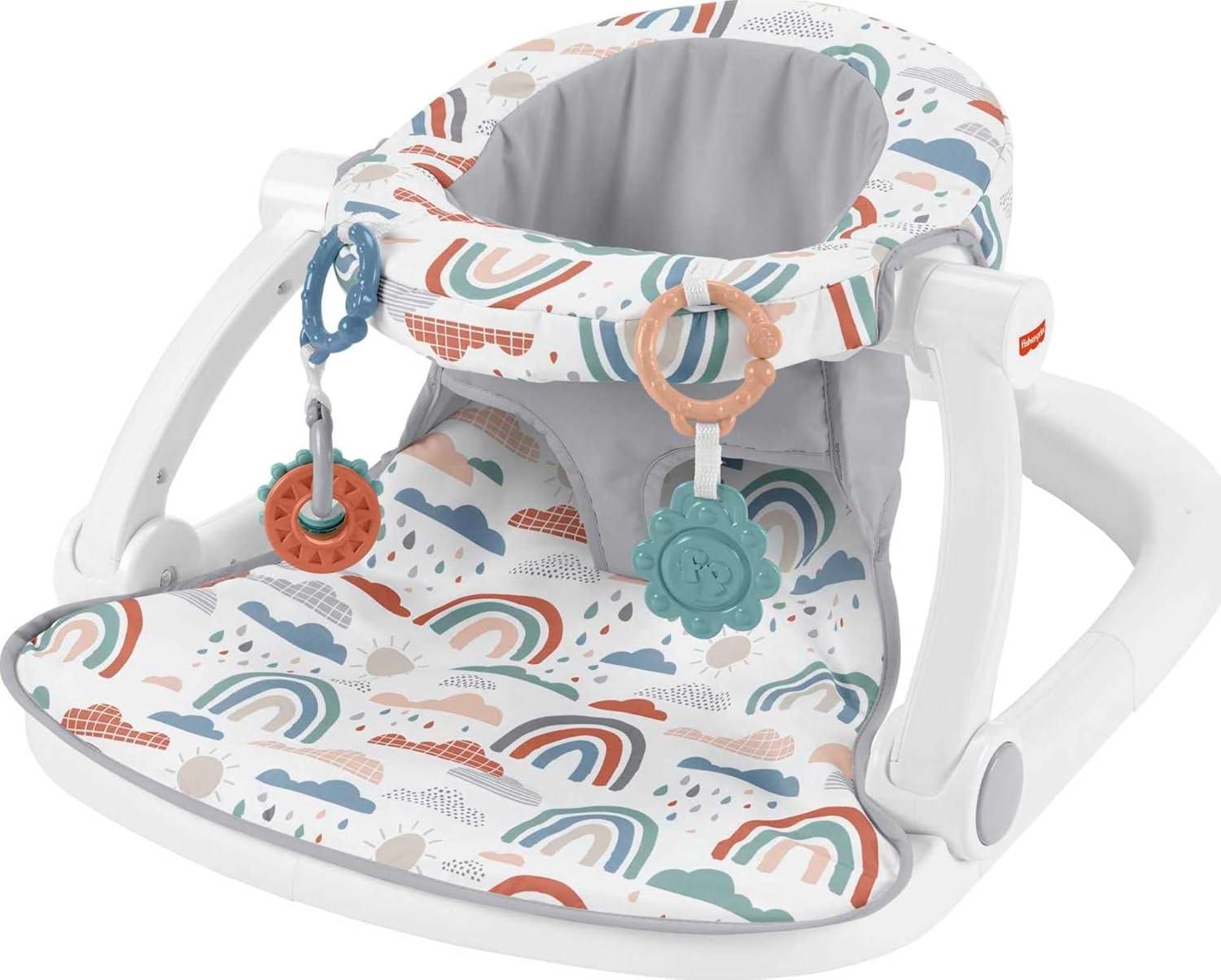 imageFisherPrice Portable Baby Chair SitMeUp Floor Seat With Developmental Toys amp Machine Washable Seat Pad Pacific Pebble1 Count