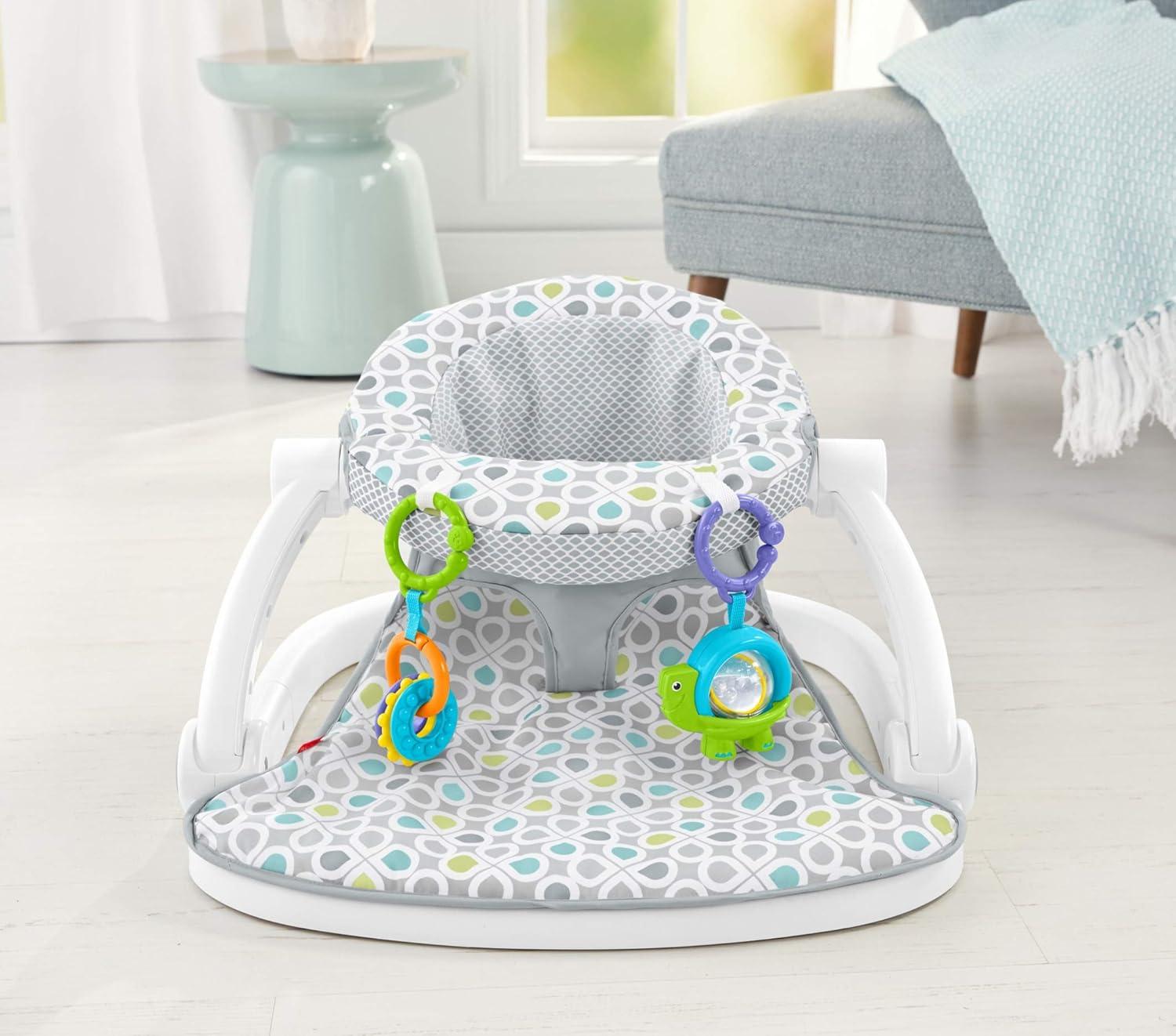 imageFisherPrice Portable Baby Chair SitMeUp Floor Seat With Developmental Toys amp Machine Washable Seat Pad Pacific Pebble1 Count