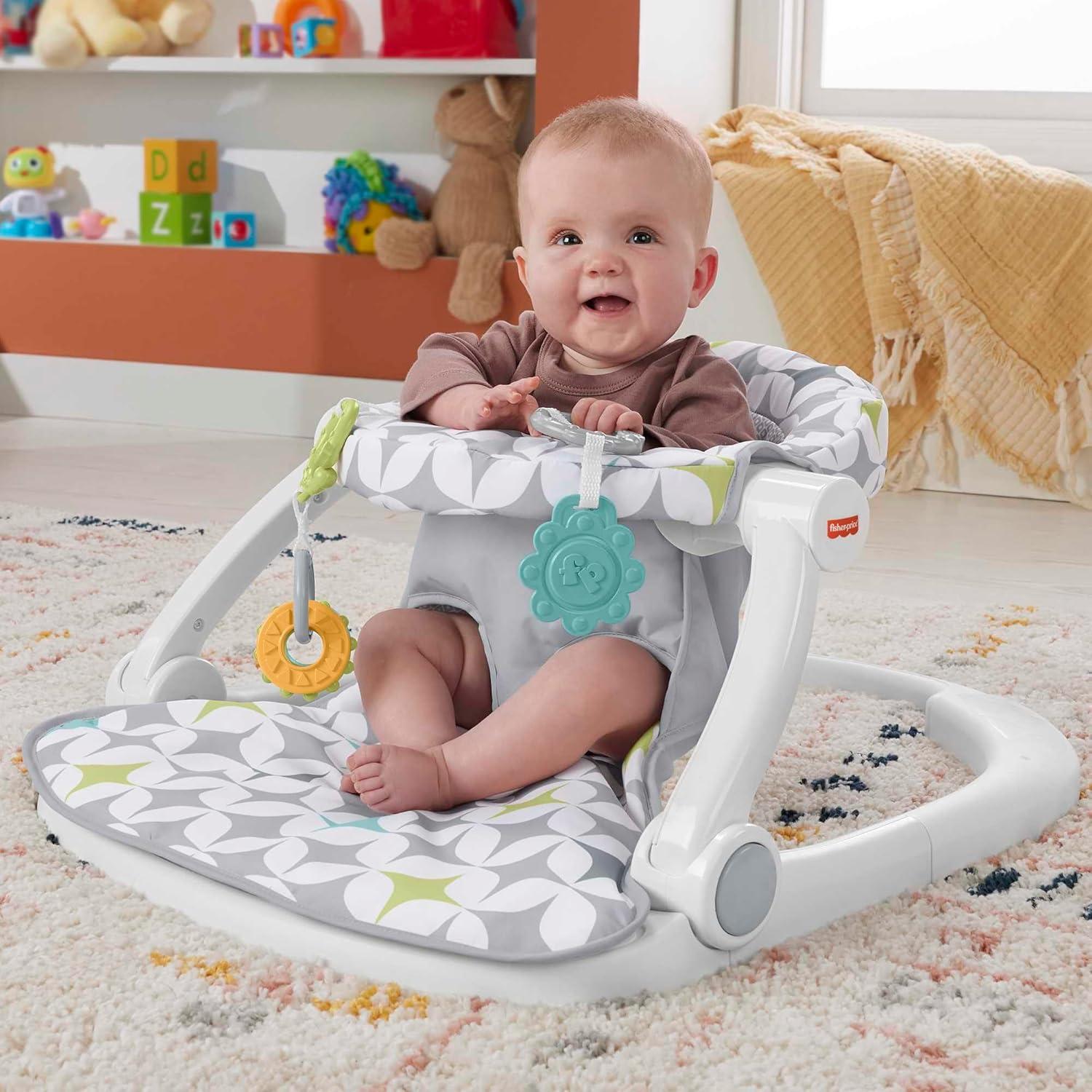 imageFisherPrice Portable Baby Chair SitMeUp Floor Seat With Developmental Toys amp Machine Washable Seat Pad Pacific Pebble1 Count