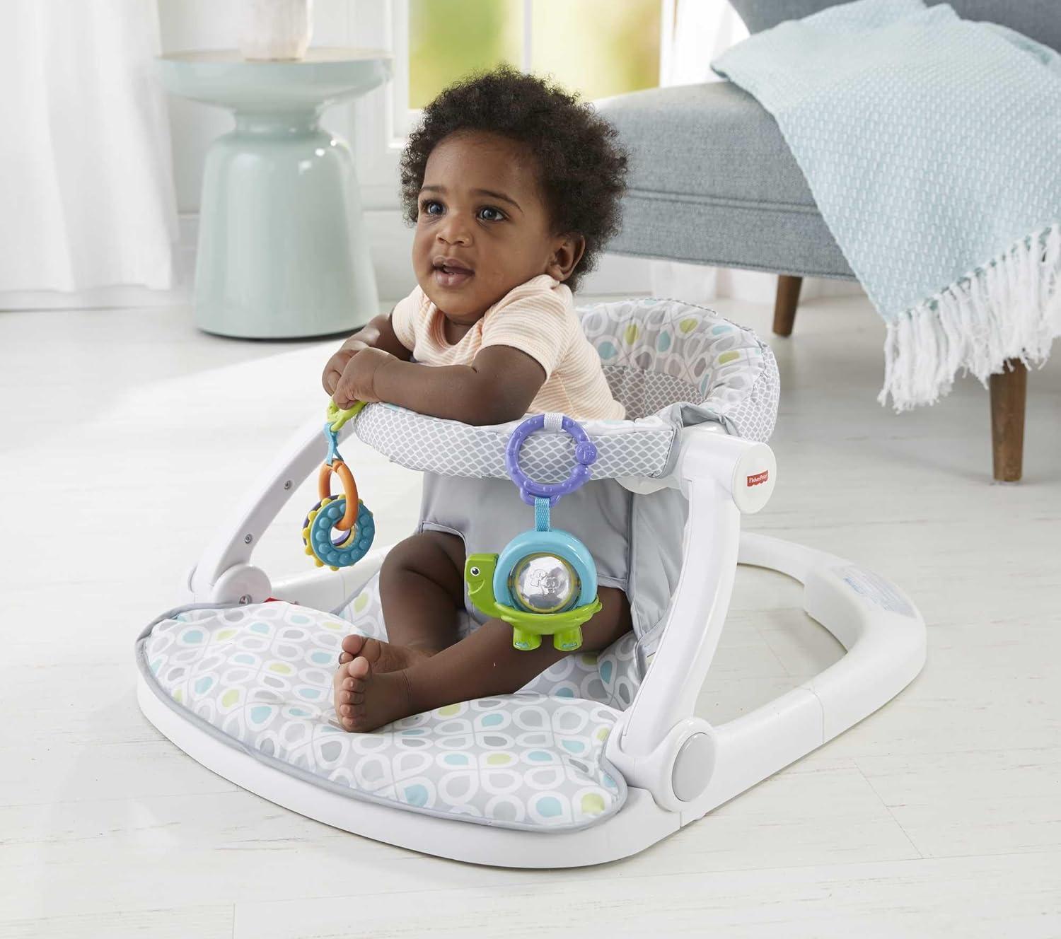 imageFisherPrice Portable Baby Chair SitMeUp Floor Seat With Developmental Toys amp Machine Washable Seat Pad Pacific Pebble1 Count