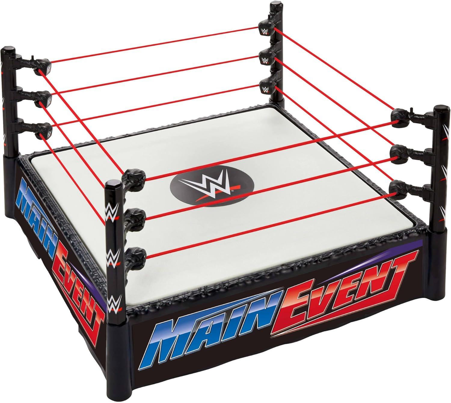 imageMattel WWE Superstar Ring with Labels Main Event amp RAW SpringLoaded Ring Mat amp Pro Tension Elastic Rope