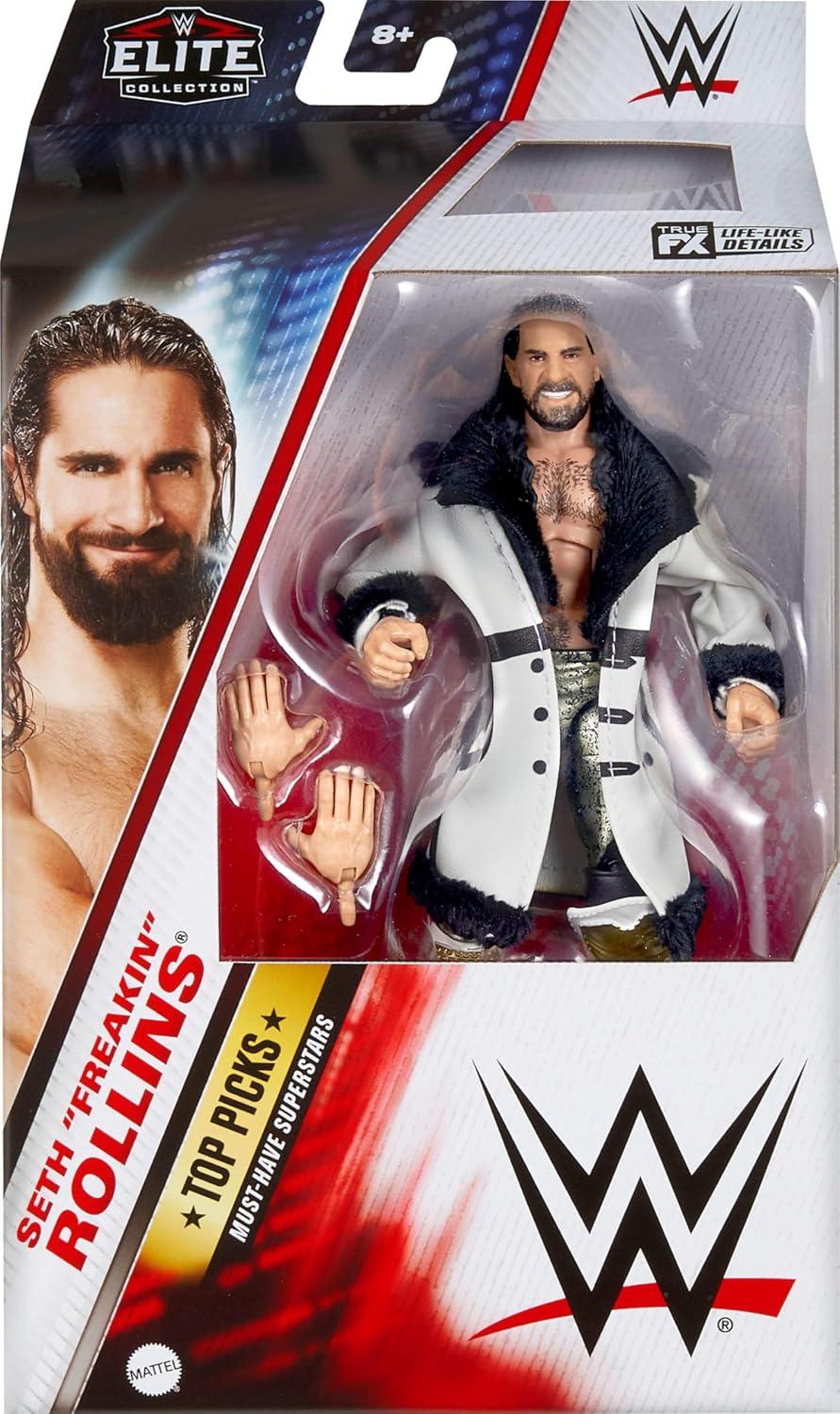 imageMattel WWE Top Picks Elite Action Figure amp Accessories Set Seth Freakin Rollins 6inch Collectible with Swappable Hands Ring Gear amp 25 Articulation Points