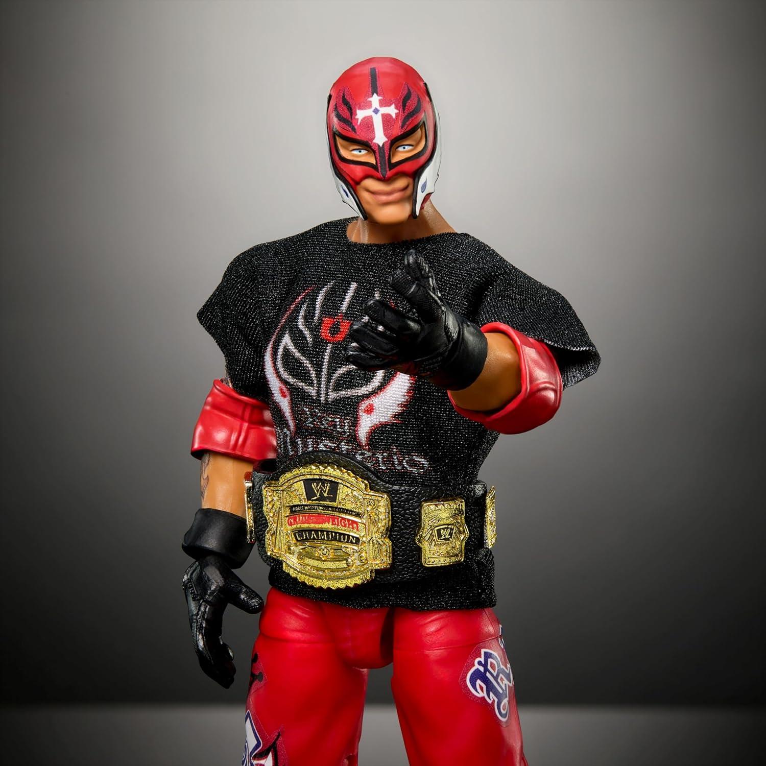imageMattel WWE Ultimate Edition Action Figure Rey Mysterio Fan TakeOver Collectible with Interchangeable Accessories Extra Heads amp Swappable HandsRey Mysterio