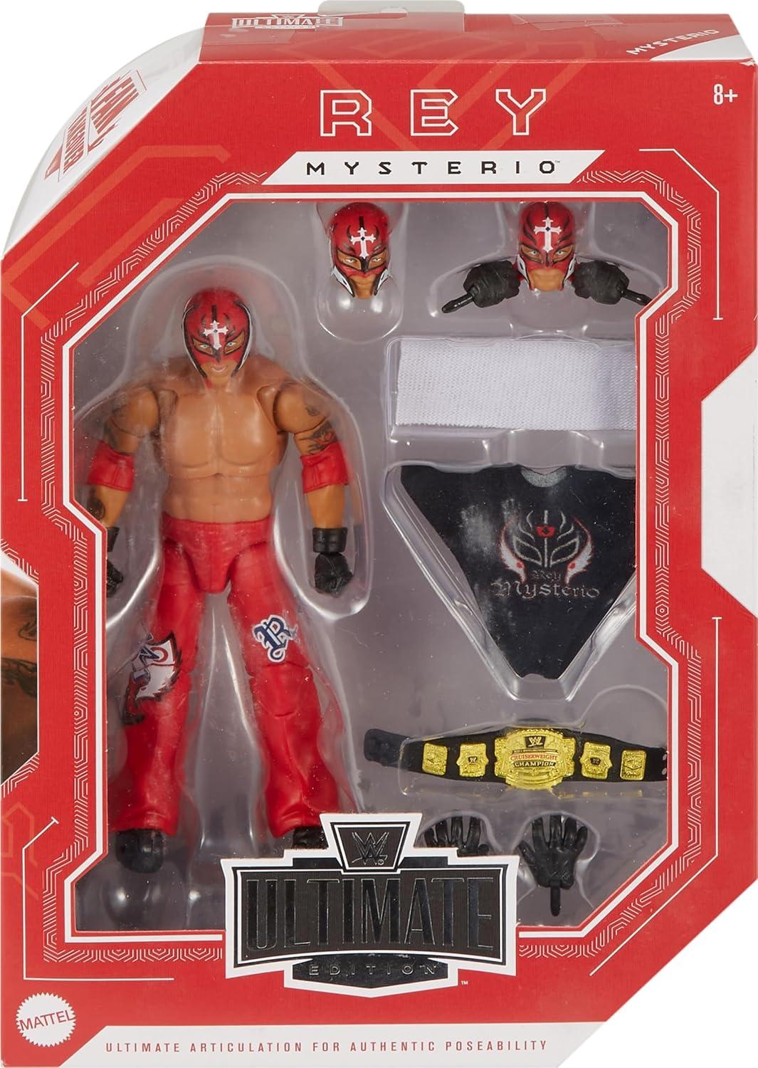 imageMattel WWE Ultimate Edition Action Figure Rey Mysterio Fan TakeOver Collectible with Interchangeable Accessories Extra Heads amp Swappable HandsRey Mysterio