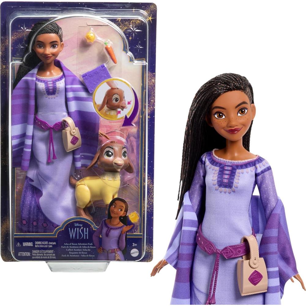 imageMattel Disney Wish Asha of Rosas Adventure Pack Doll Posable Fashion Doll with Removable Fashion Animal Friends and Accessories Toys Inspired by The MovieModern