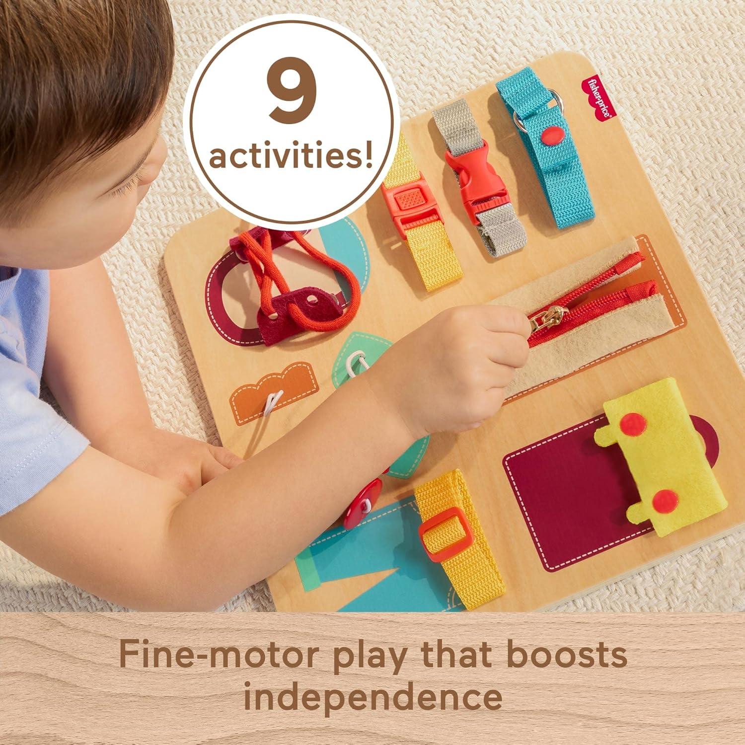 imageFisherPrice Wood Montessori Toy Dressing Board American Montessori Society Seal of Excellence Early Life Skills Learning Busy Activity for Preschool Kids Ages 3 Years Amazon Exclusive