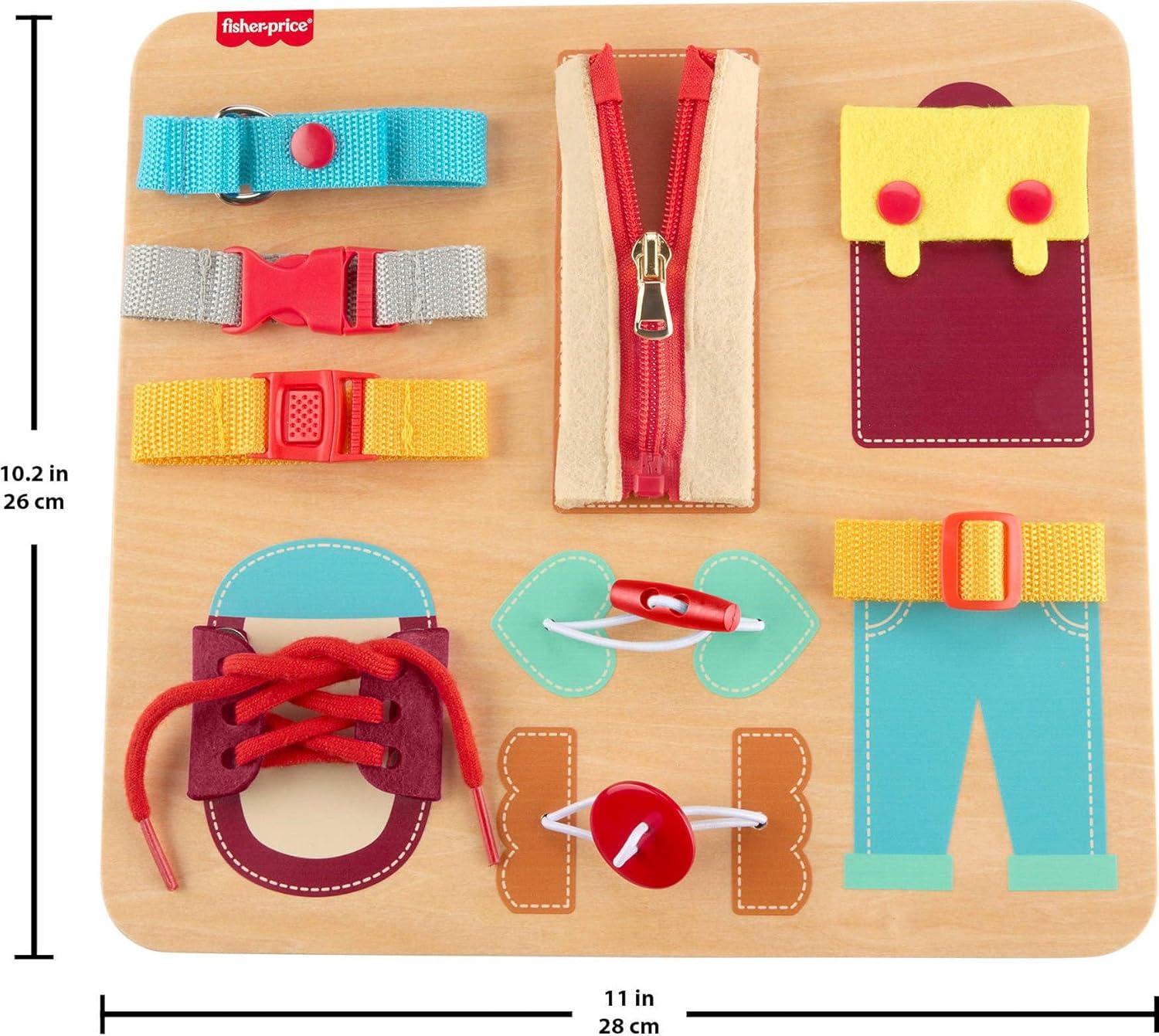 imageFisherPrice Wood Montessori Toy Dressing Board American Montessori Society Seal of Excellence Early Life Skills Learning Busy Activity for Preschool Kids Ages 3 Years Amazon Exclusive