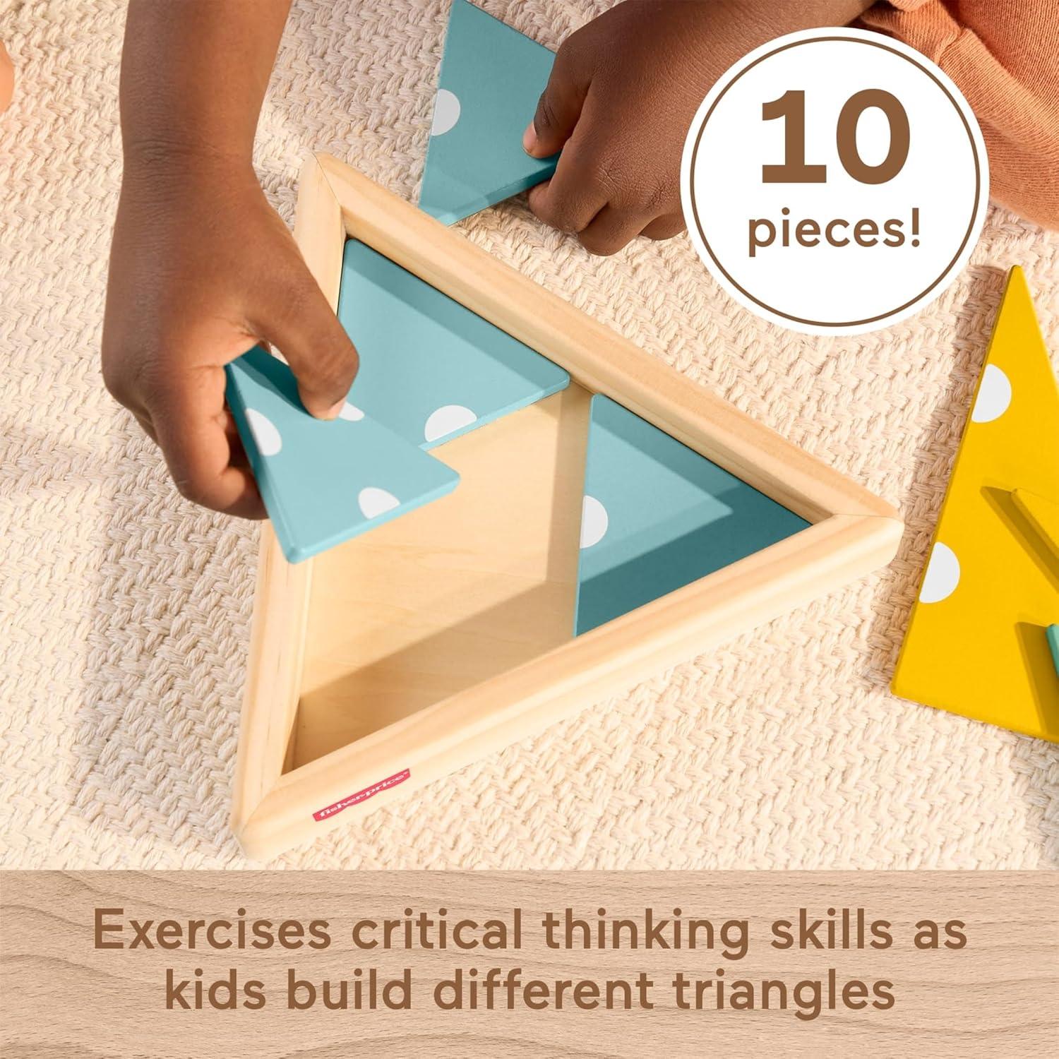 imageFisherPrice Wood Montessori Toy Triangle Puzzle American Montessori Society Seal of Excellence 10Piece Wooden Learning Activity amp Expert Play Tips for Kids Ages 3 Years Amazon Exclusive