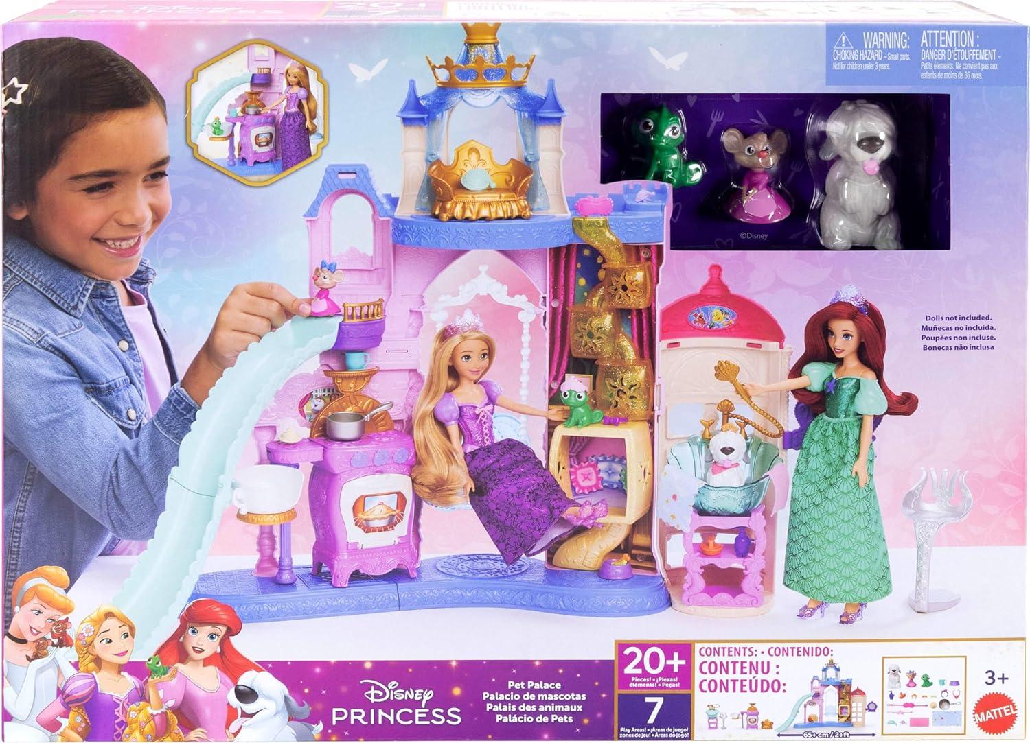 imageMattel Disney Princess Pet Castle Playset with 7 Play Areas 3 Animal Friends Furniture amp 17 Accessories 2 ft Tall Pet Palace Inspired by Movies