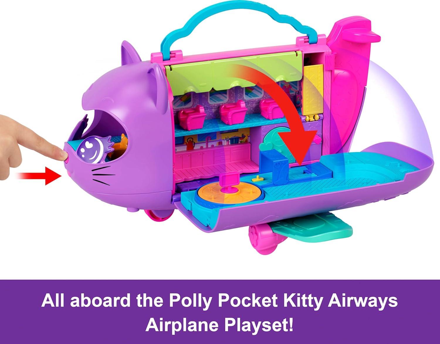 imagePolly Pocket Dolls and Playset Kitty Airways Airplane Travel Toy with 2 Micro Dolls and Pet Spinning Stage and Accessories Amazon Exclusive