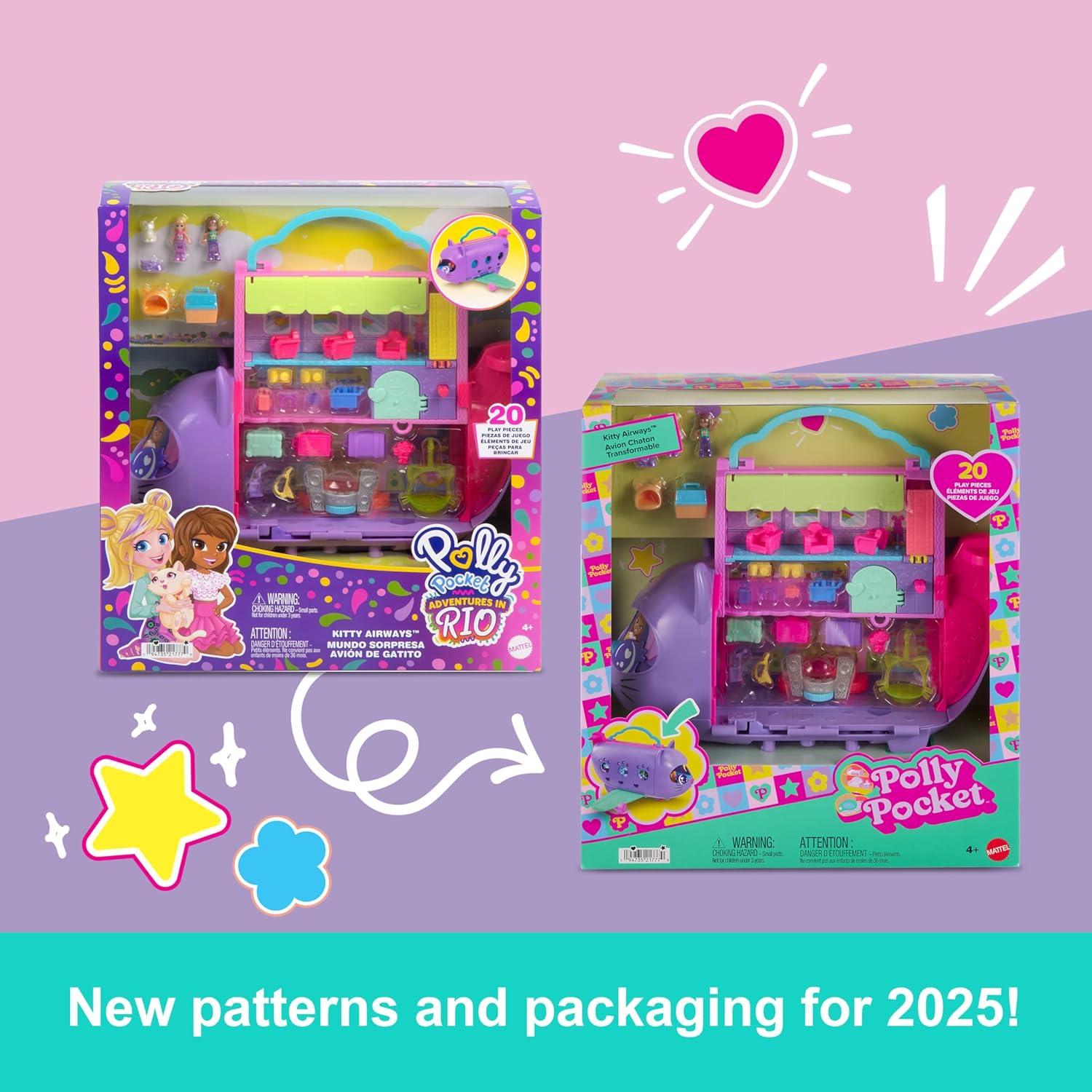 imagePolly Pocket Dolls and Playset Kitty Airways Airplane Travel Toy with 2 Micro Dolls and Pet Spinning Stage and Accessories Amazon Exclusive