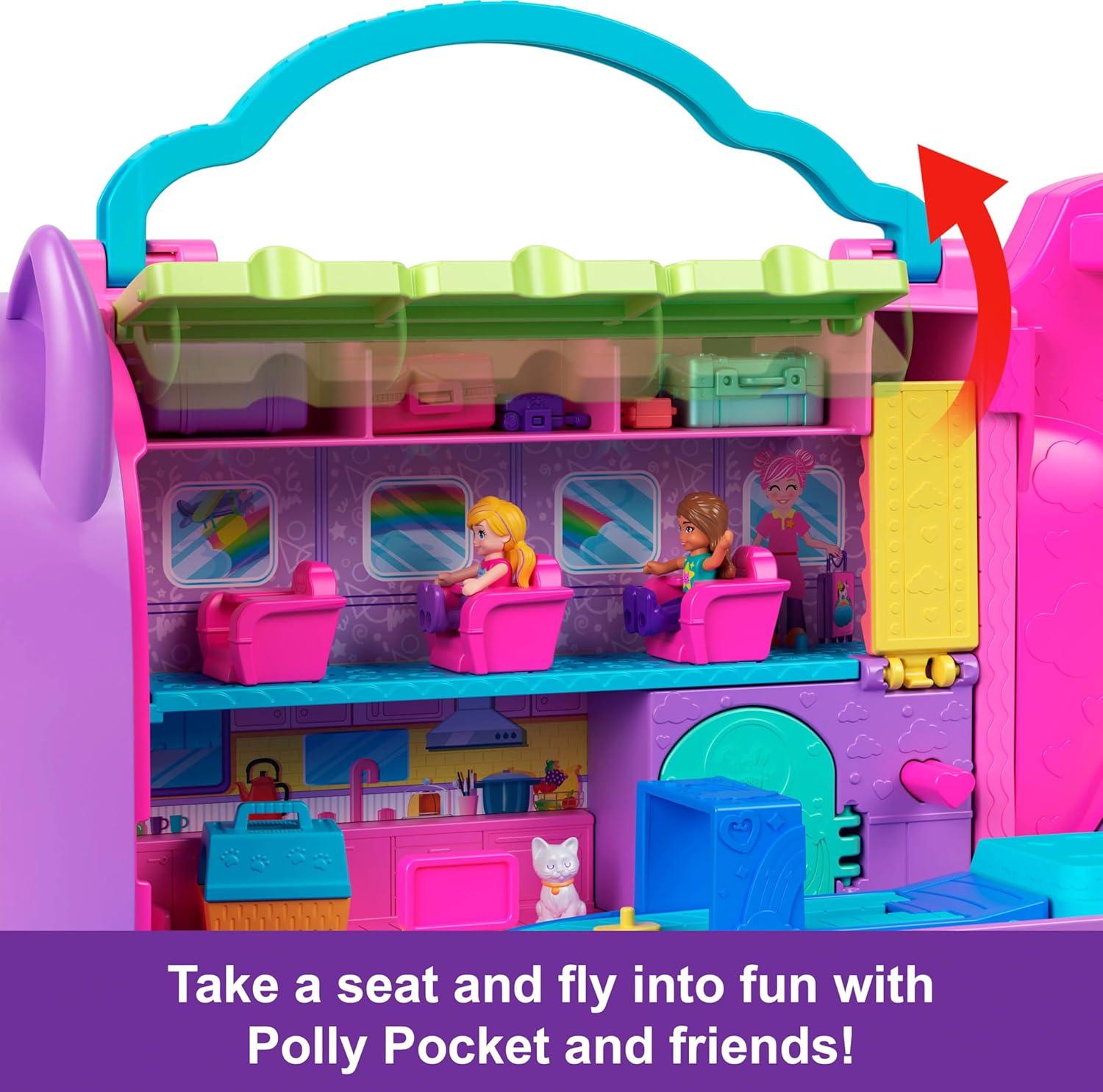 imagePolly Pocket Dolls and Playset Kitty Airways Airplane Travel Toy with 2 Micro Dolls and Pet Spinning Stage and Accessories Amazon Exclusive