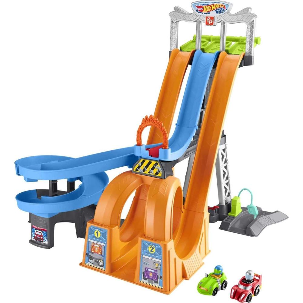 imageFisherPrice Little People Toddler Toy Hot Wheels Racing Loops Tower Race Track with Stunt Ramp amp Sounds for Pretend Play Ages 18 Months Amazon ExclusiveRacing