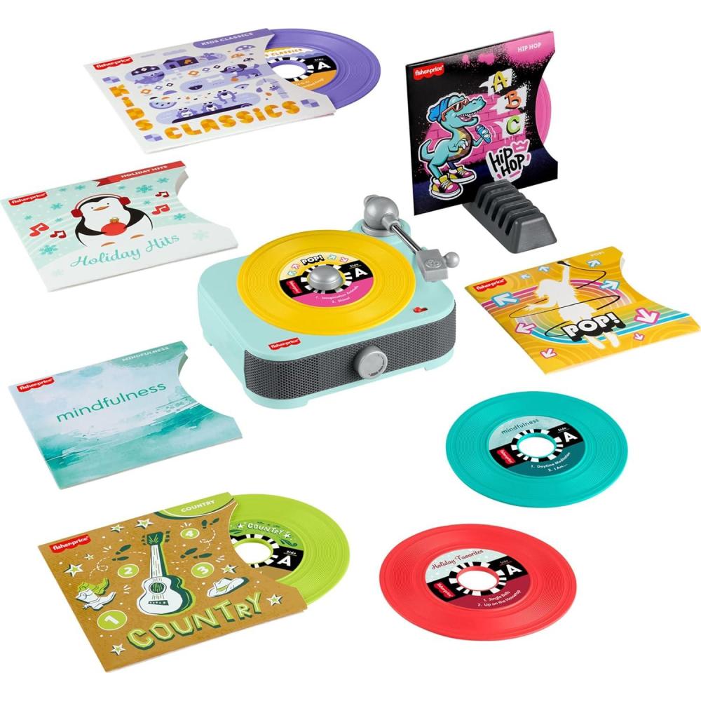 imageFisherPrice Musical Toy Deluxe Rockin Record Player Pretend Turntable with 6 Albums for Preschool Play Plus Bonus Exclusive Holiday Album Kids Ages 3 Years Amazon Exclusive