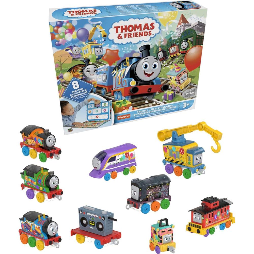 imageThomas amp Friends Toy Trains by FisherPrice 2 Large DieCast Engines amp 3 Motorized Trains with Classic Characters Includes Playmat Amazon Exclusive7 Days of Surprises