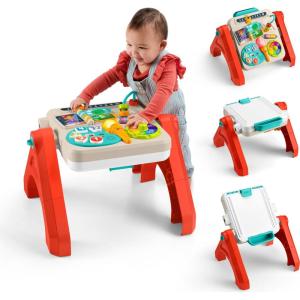 Fisher-Price Baby & Toddler Toy Laugh & Learn 4-in-1 Activity Table & Art Easel with Educational Music for Ages 6+ Months, Multilanguage Version