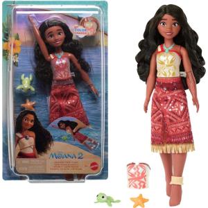Mattel Disney Moana 2 Toys, Swimming Tautai Moana Fashion Doll with 2 Accessories, Color-Change Bodice & Kicking Legs, Inspired by The Movie