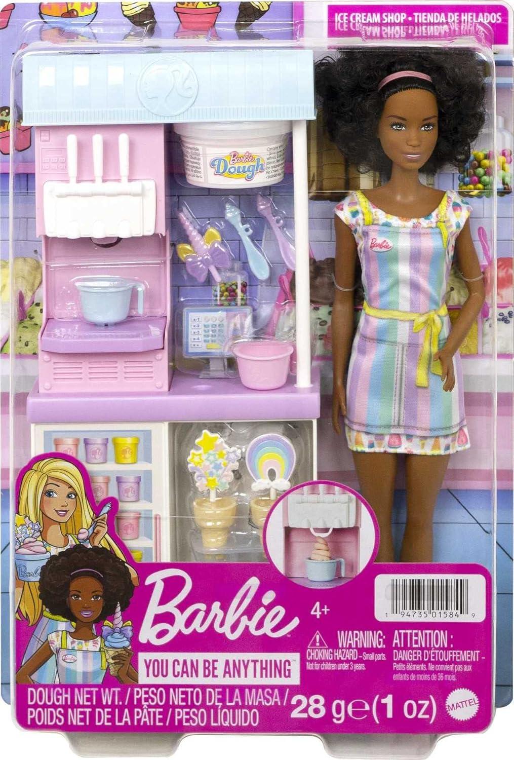 imageBarbie Careers Playset Ice Cream Shop Set with Blonde Fashion Doll Ice Cream Machine Molds Dough amp AccessoriesMulticolor