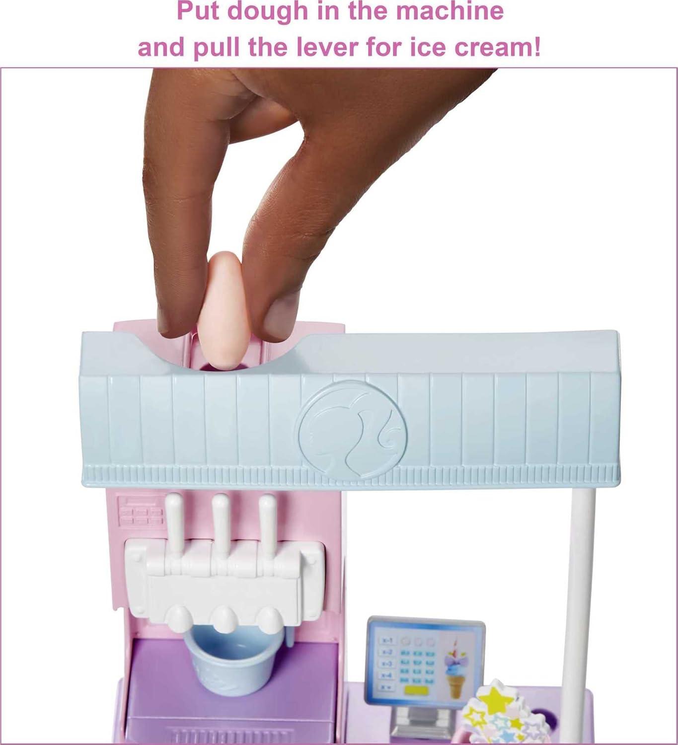 imageBarbie Careers Playset Ice Cream Shop Set with Blonde Fashion Doll Ice Cream Machine Molds Dough amp AccessoriesMulticolor