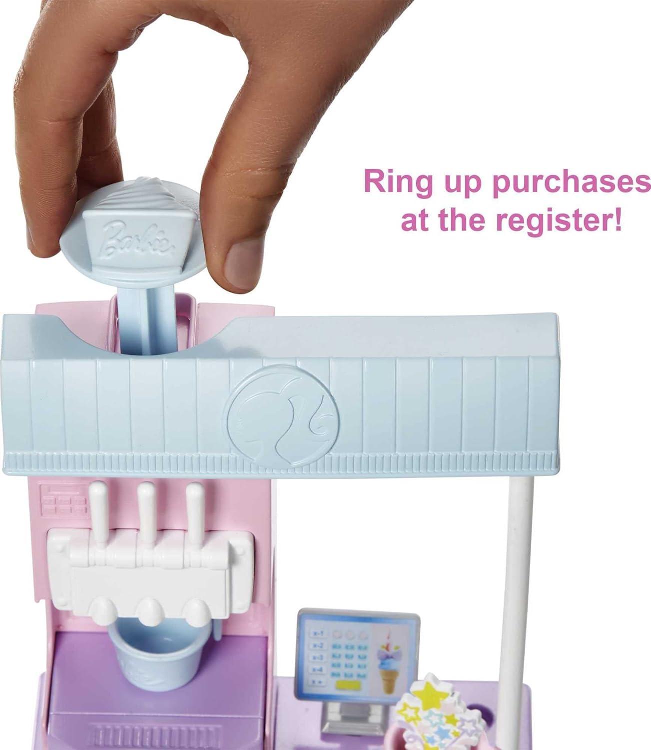 imageBarbie Careers Playset Ice Cream Shop Set with Blonde Fashion Doll Ice Cream Machine Molds Dough amp AccessoriesMulticolor