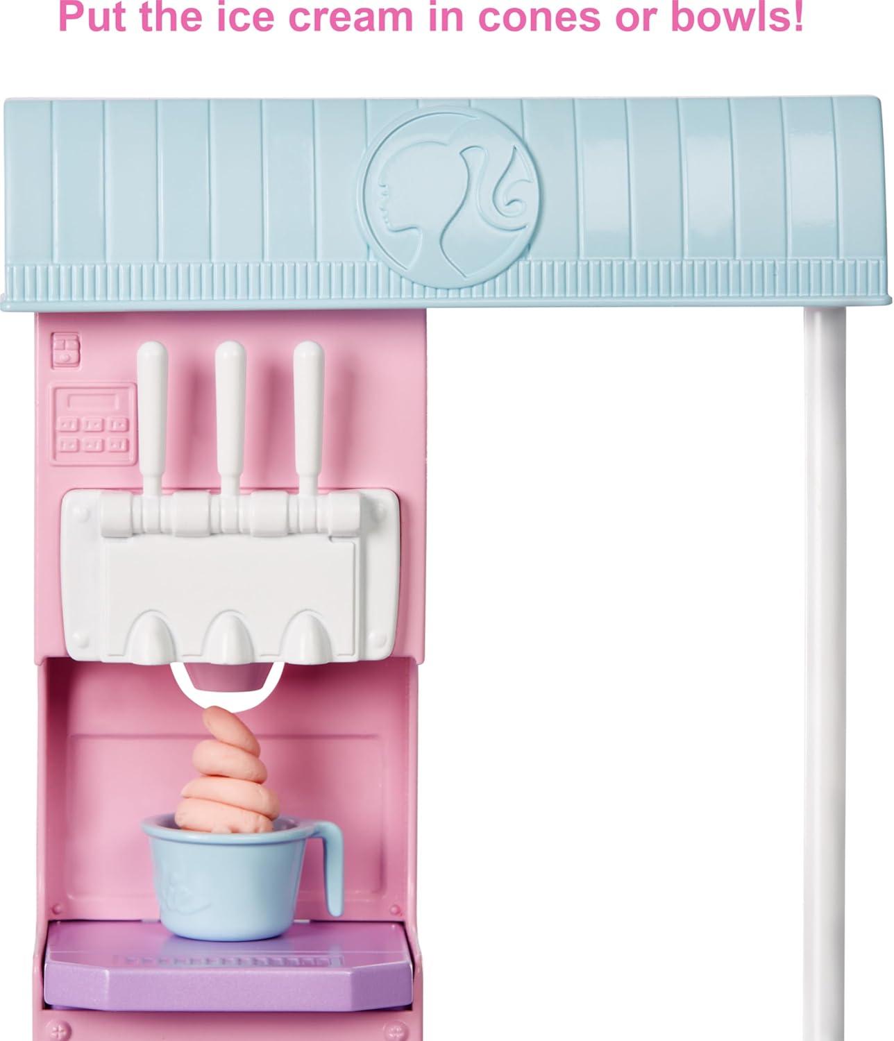 imageBarbie Careers Playset Ice Cream Shop Set with Blonde Fashion Doll Ice Cream Machine Molds Dough amp AccessoriesMulticolor