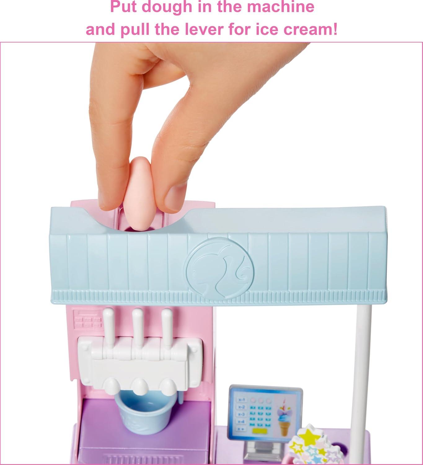 imageBarbie Careers Playset Ice Cream Shop Set with Blonde Fashion Doll Ice Cream Machine Molds Dough amp AccessoriesMulticolor
