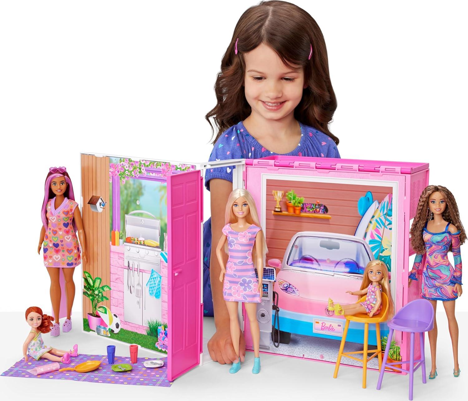 imageBarbie Dollhouse Playset Getaway House with 11 Accessories Including 2 Chairs 4 Play Areas amp 360degree Play