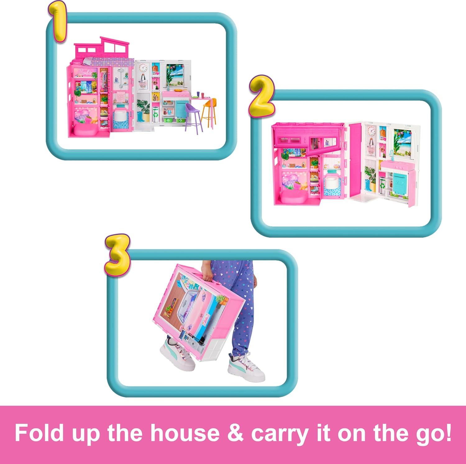 imageBarbie Dollhouse Playset Getaway House with 11 Accessories Including 2 Chairs 4 Play Areas amp 360degree Play