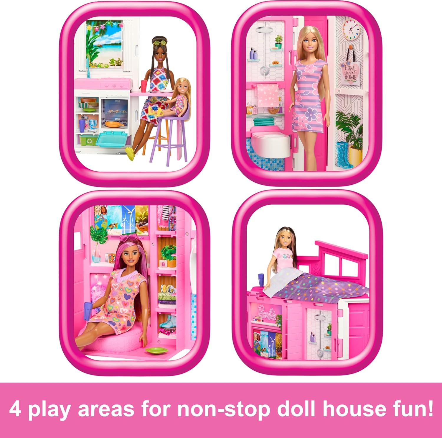 imageBarbie Dollhouse Playset Getaway House with 11 Accessories Including 2 Chairs 4 Play Areas amp 360degree Play