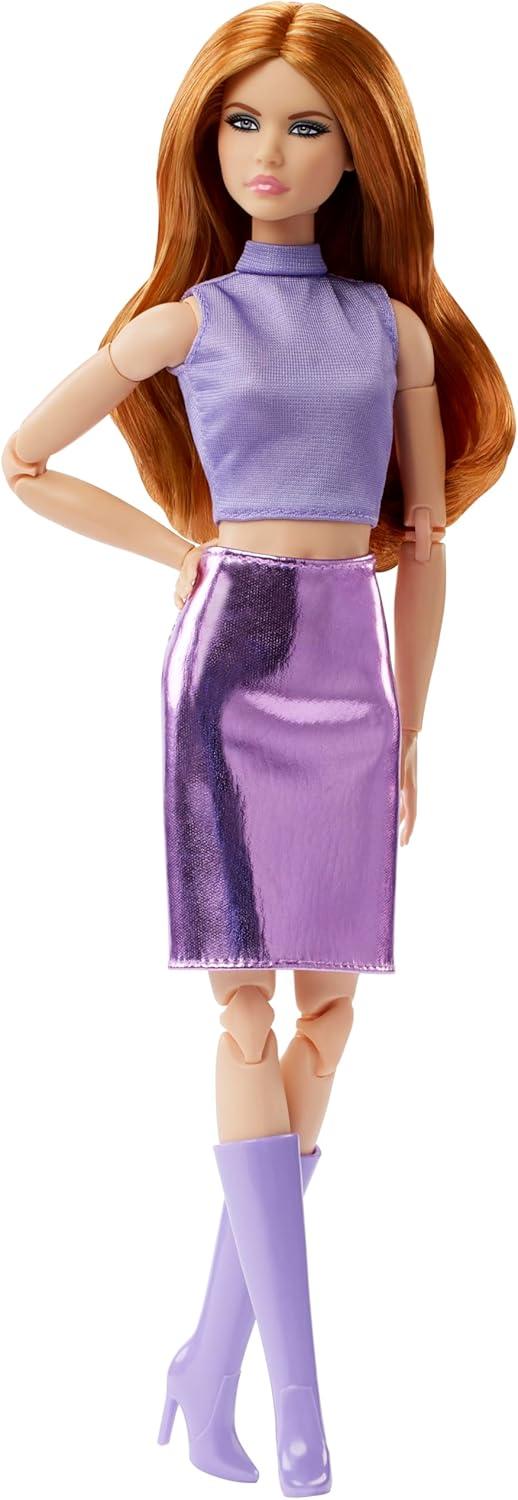 imageBarbie Looks Doll Collectible No 20 with Red Hair amp Modern Y2K Fashion Lavender Top amp FauxLeather Skirt with KneeHigh Boots