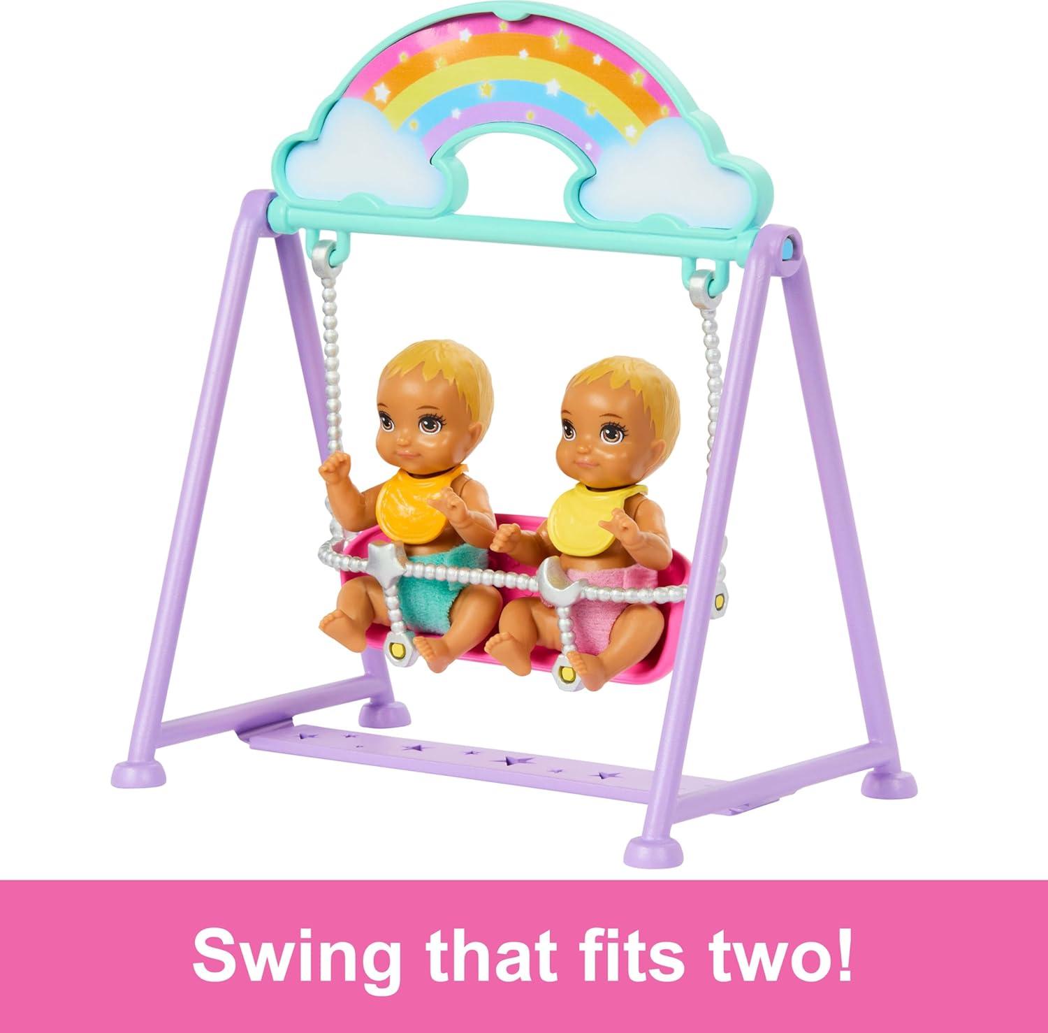 imageBarbie Skipper Doll amp Nursery Playset with Accessories Includes Twin Baby Dolls 1 Crib 1 Swing 1 SeeSaw amp More
