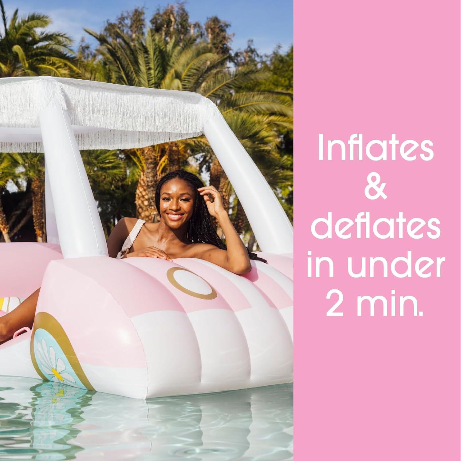 imageFUNBOY amp Malibu Barbie Luxury Inflatable Golf Cart Summer Pool Float Land or Water Inflatable with Cup HolderBarbie Golf Cart