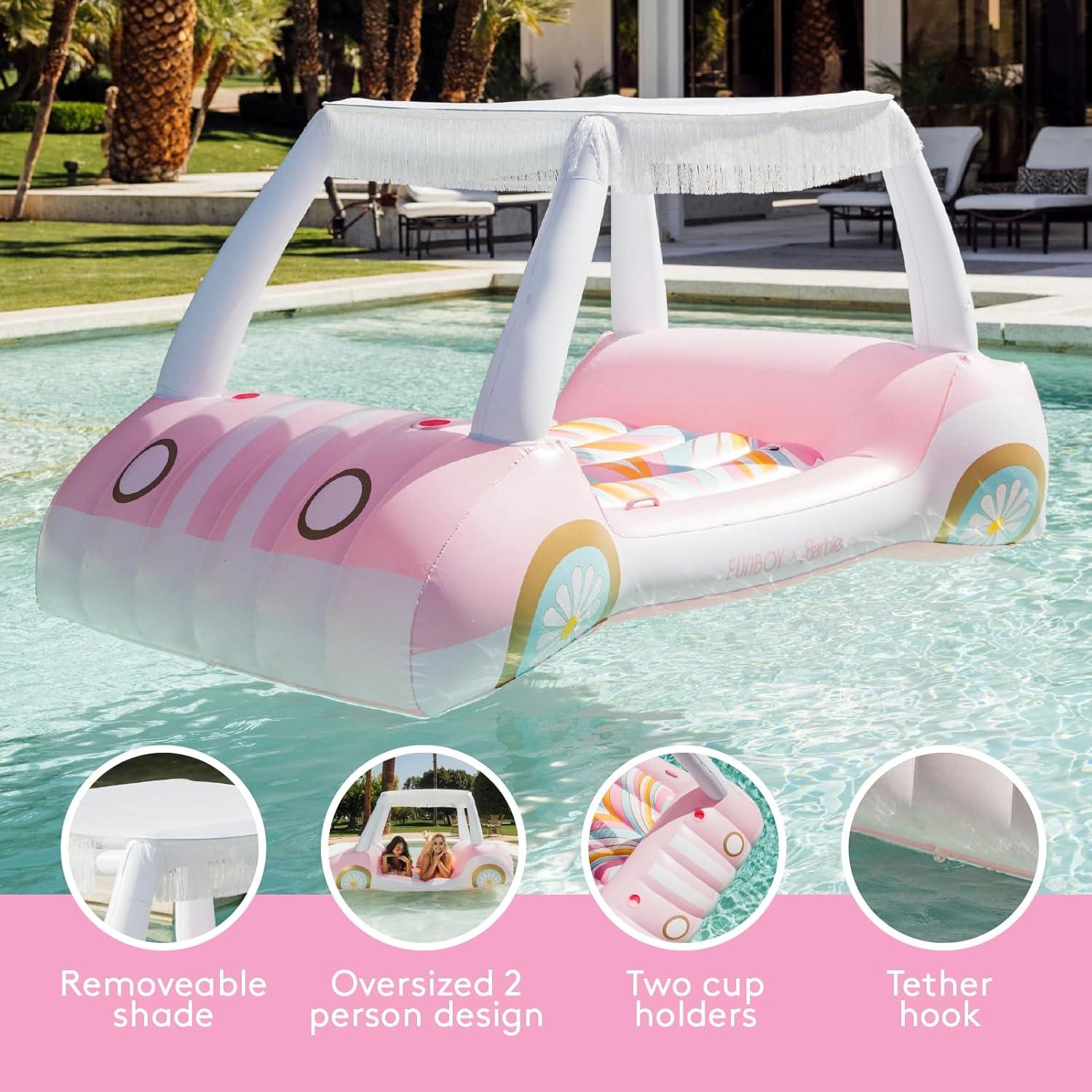 imageFUNBOY amp Malibu Barbie Luxury Inflatable Golf Cart Summer Pool Float Land or Water Inflatable with Cup HolderBarbie Golf Cart