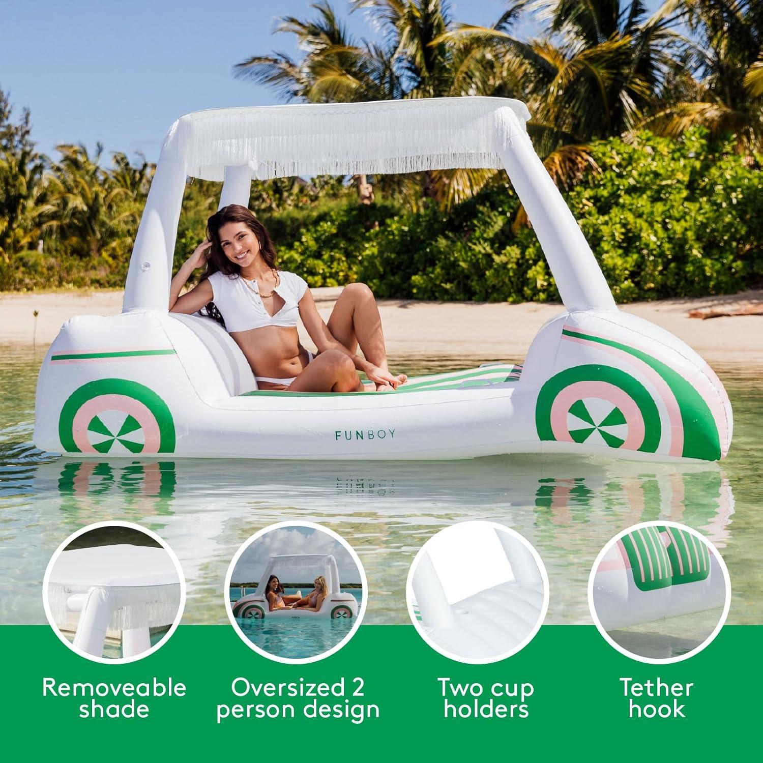 imageFUNBOY amp Malibu Barbie Luxury Inflatable Golf Cart Summer Pool Float Land or Water Inflatable with Cup HolderGolf Cart