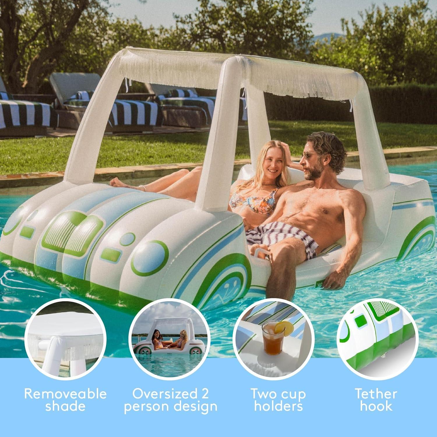 imageFUNBOY amp Malibu Barbie Luxury Inflatable Golf Cart Summer Pool Float Land or Water Inflatable with Cup HolderWhite