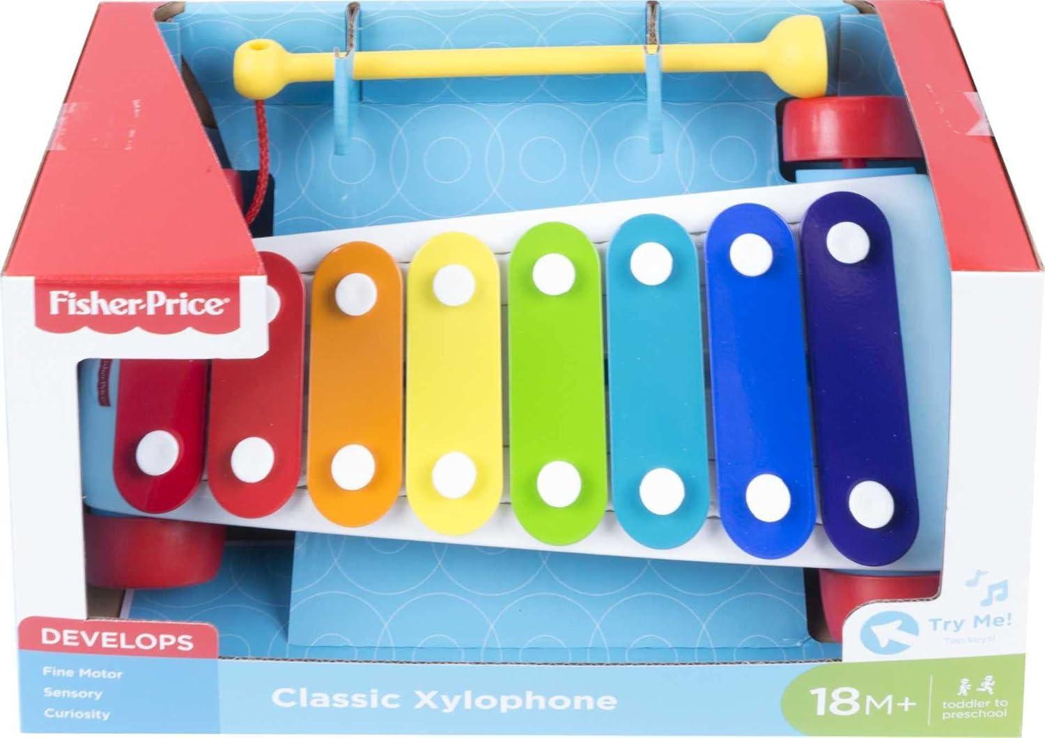imageFisherPrice Toddler Pull Toy Classic Xylophone Pretend Musical Instrument with Mallet for Preschool Kids Ages 18 MonthsSet