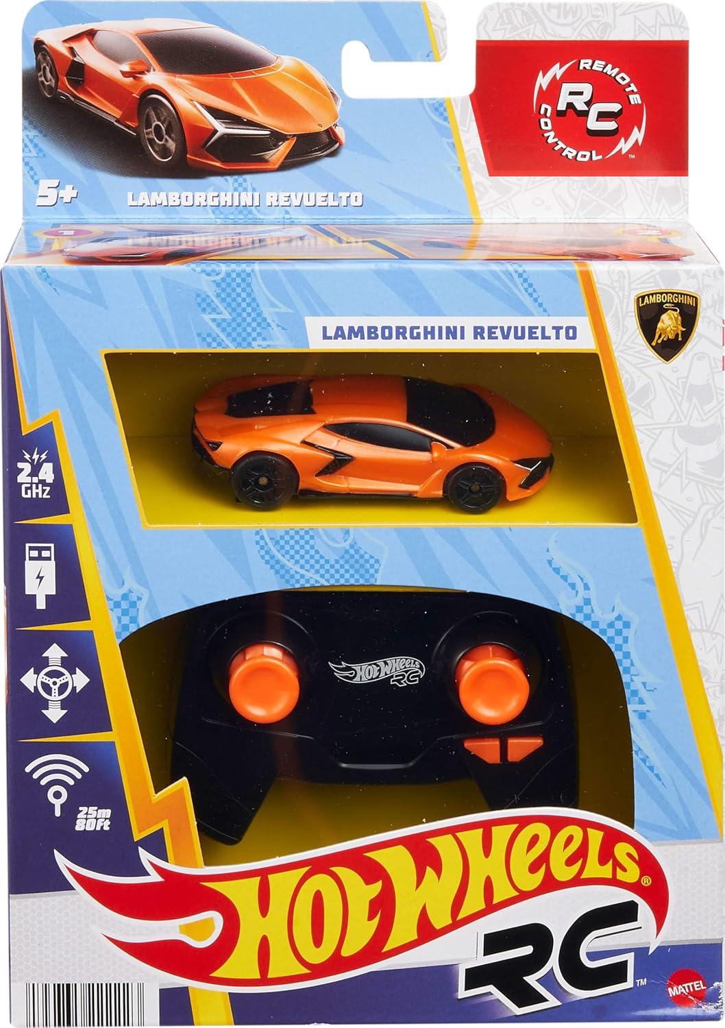 imageHot Wheels RC Toy Car RemoteControl Lamborghini Revuelto in 164 Scale Recharge with USB Cable Races amp Stunts On and OffTrack with Turbo Boost