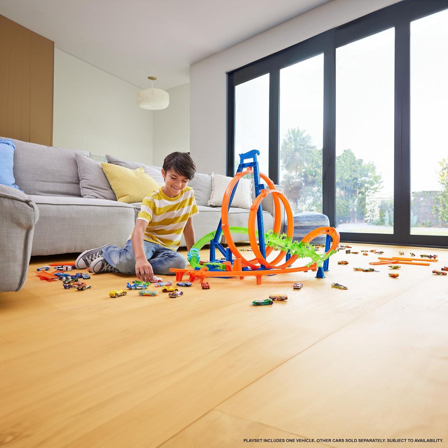 imageHot Wheels Toy Car Track Set Action Epic Crash Dash with 164 Scale Vehicle amp 5 Action Zones Powered by Motorized Booster Amazon ExclusiveCrash Dash