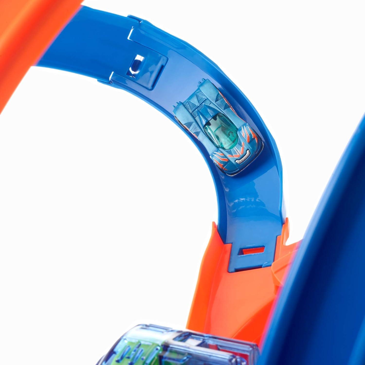 imageHot Wheels Track Set and Toy Car LargeScale Motorized Track with 3 Corkscrew Loops 3 Crash Zones and Toy Storage Amazon ExclusiveStandard