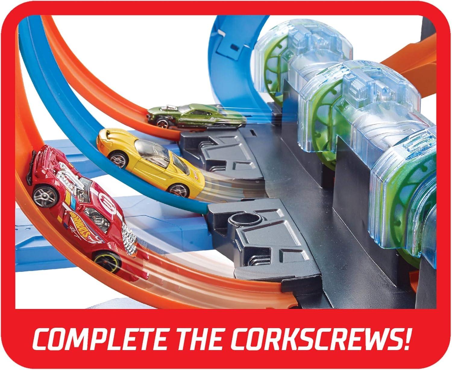 imageHot Wheels Track Set and Toy Car LargeScale Motorized Track with 3 Corkscrew Loops 3 Crash Zones and Toy Storage Amazon ExclusiveStandard